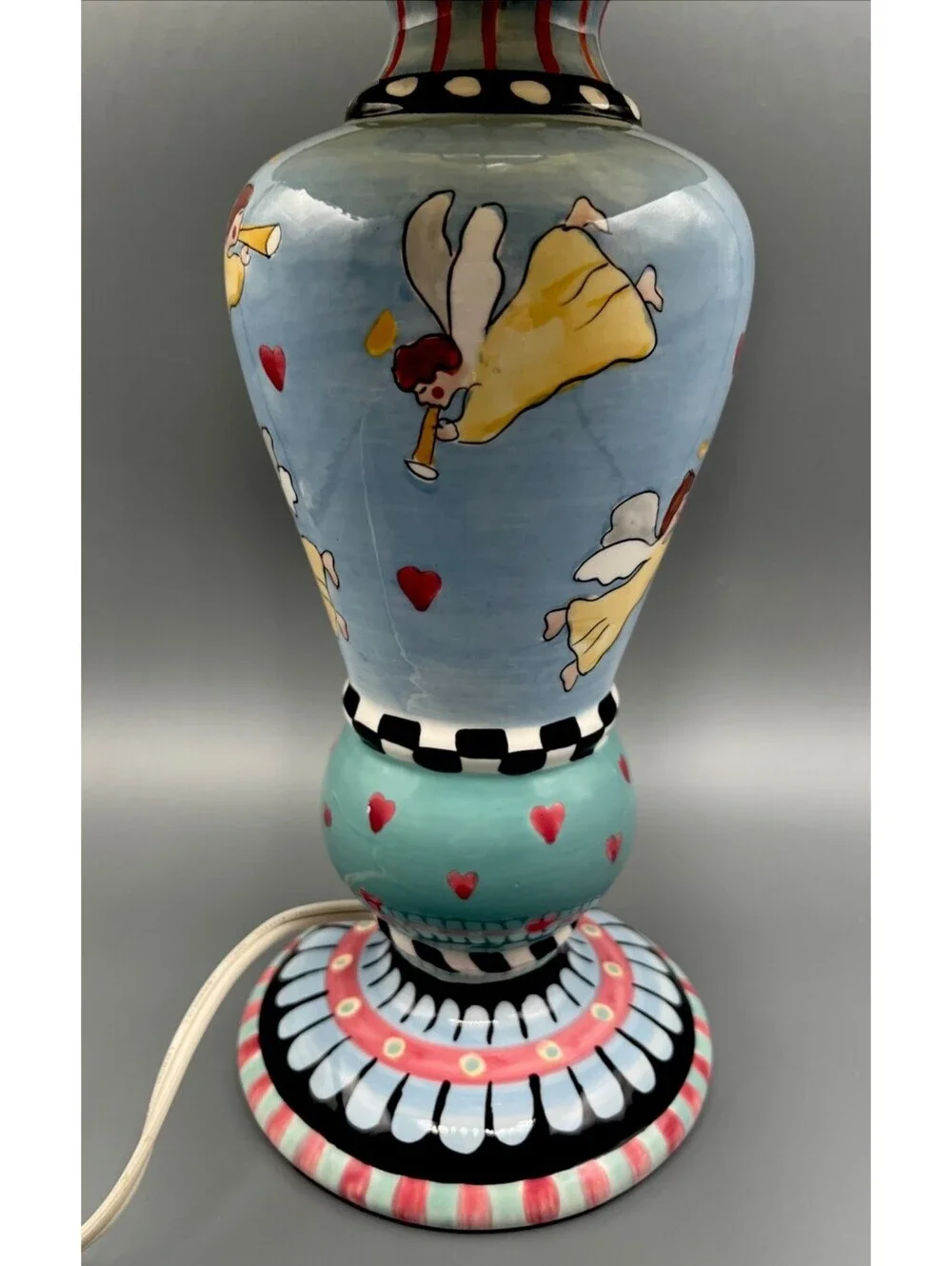 Patricia Dupont Lamp Hand Painted Angels Hearts Table Lamp, Original  Shade 1997